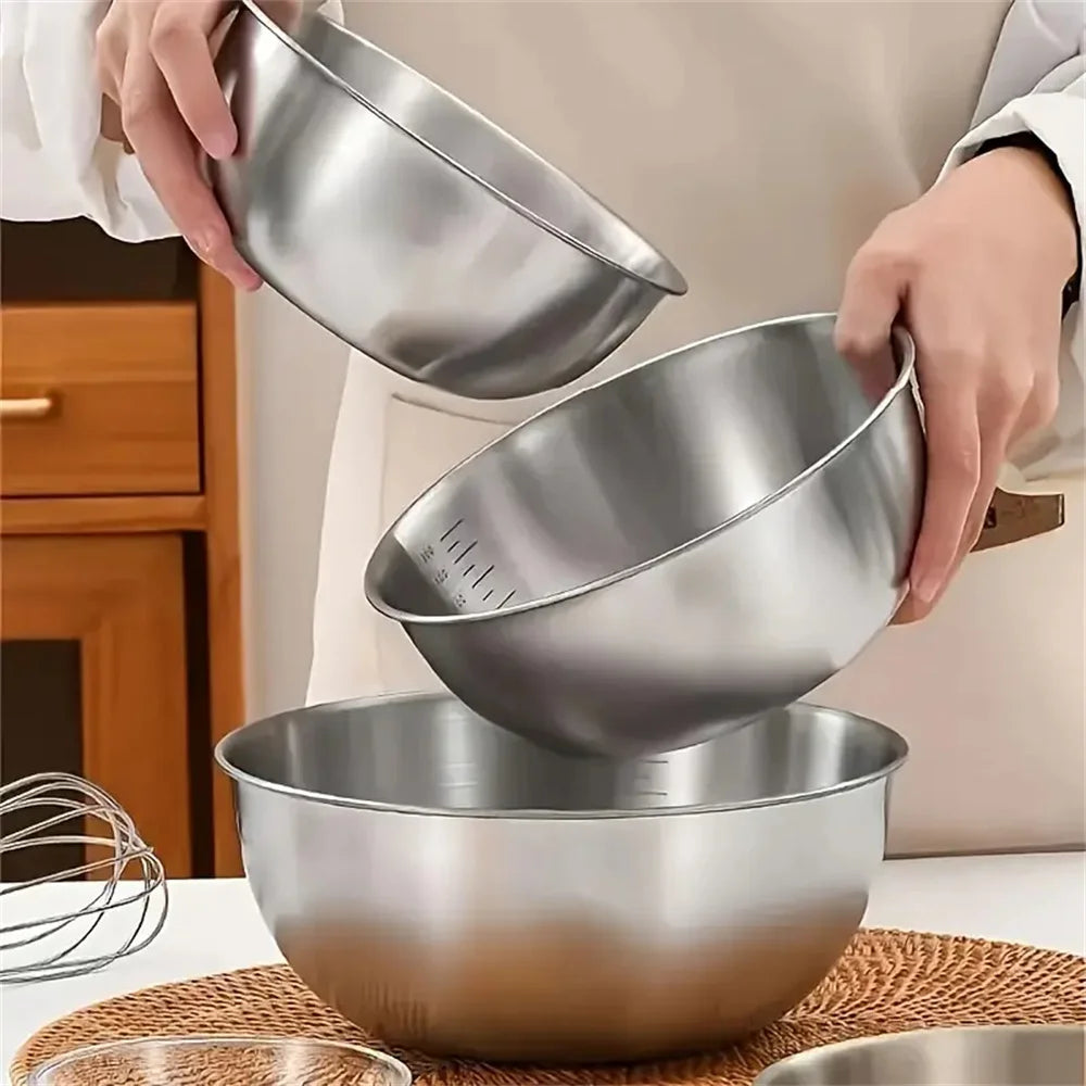 Conjunto de Taças de Mistura em Aço Inoxidável | Grande Capacidade com Escala para Cozinhar, Cozer e Armazenar Alimentos