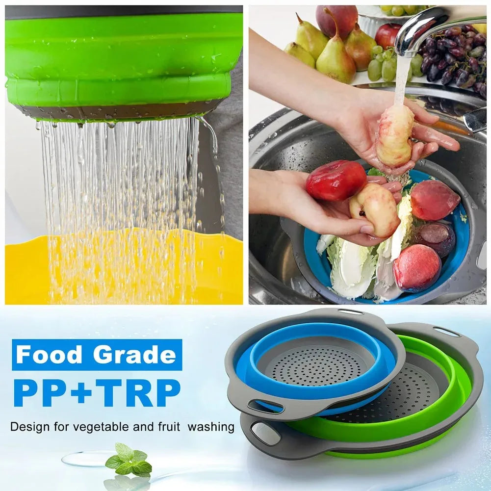 Cesto de Escoamento Dobrável de Silicone | Coador Dobrável para Frutas, Legumes e Uso Culinário