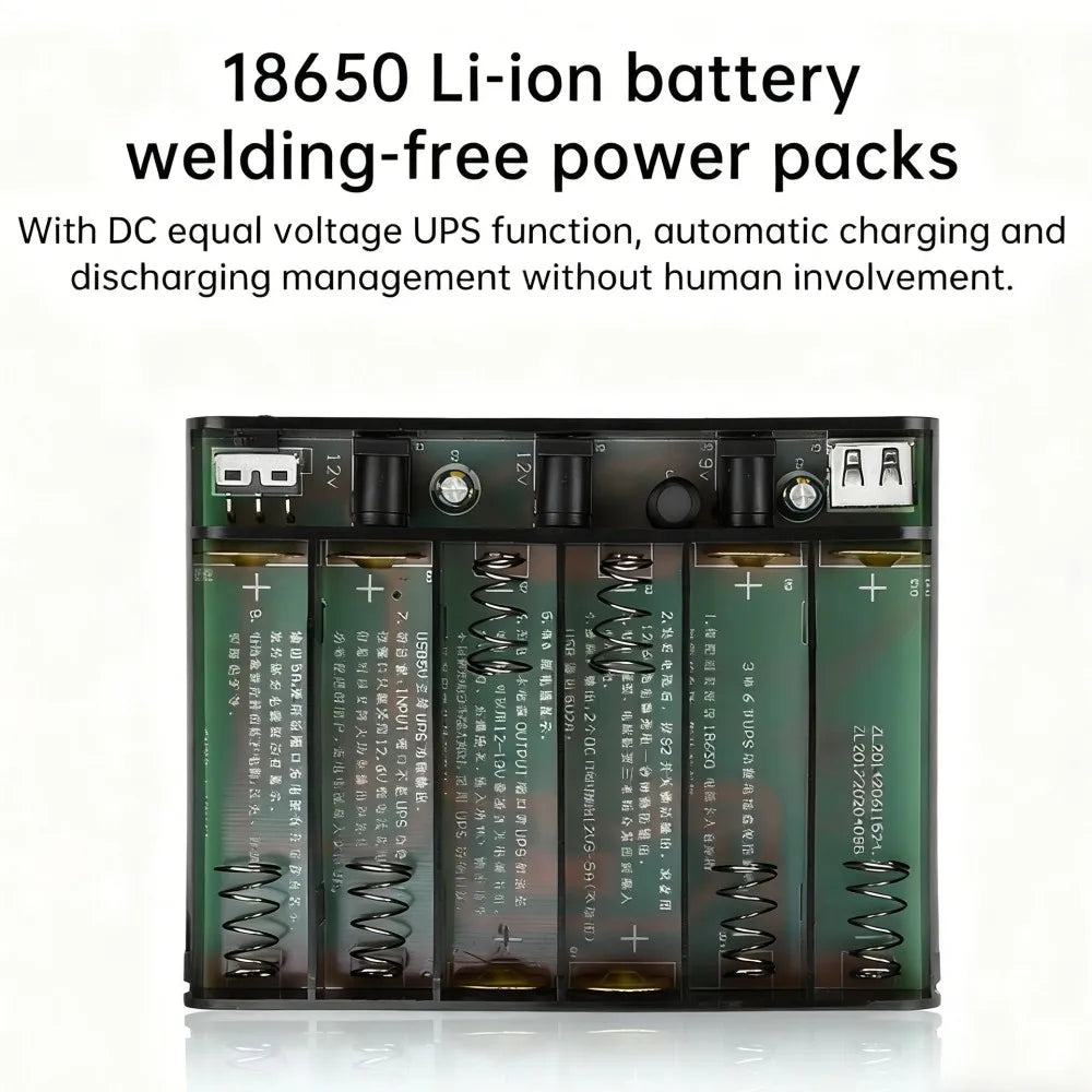 Caixa de Power Bank UPS DIY | Saída 5V 9V 12V | 6× 18650 | Backup para Router e CCTV