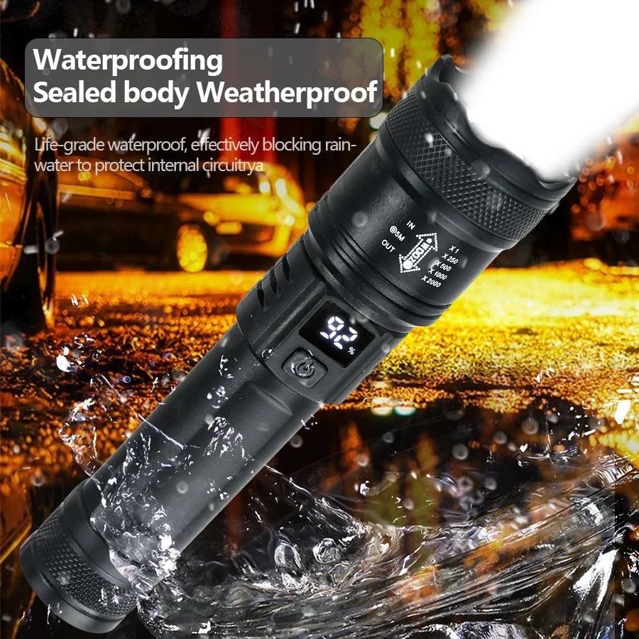 Tactical LED Flashlight | Zoomable | USB-C Rechargeable | Power Bank | 3 Modes