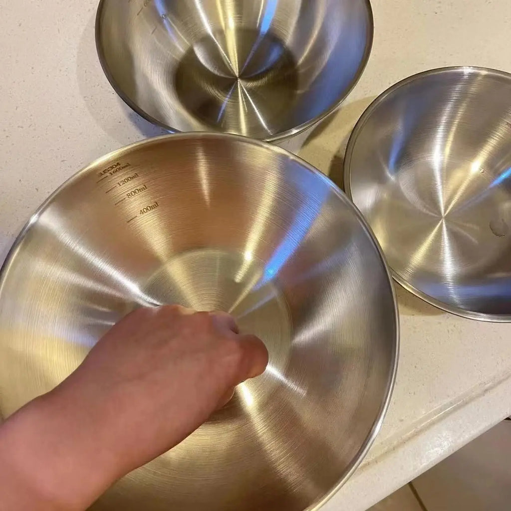 Conjunto de Taças de Mistura em Aço Inoxidável | Grande Capacidade com Escala para Cozinhar, Cozer e Armazenar Alimentos