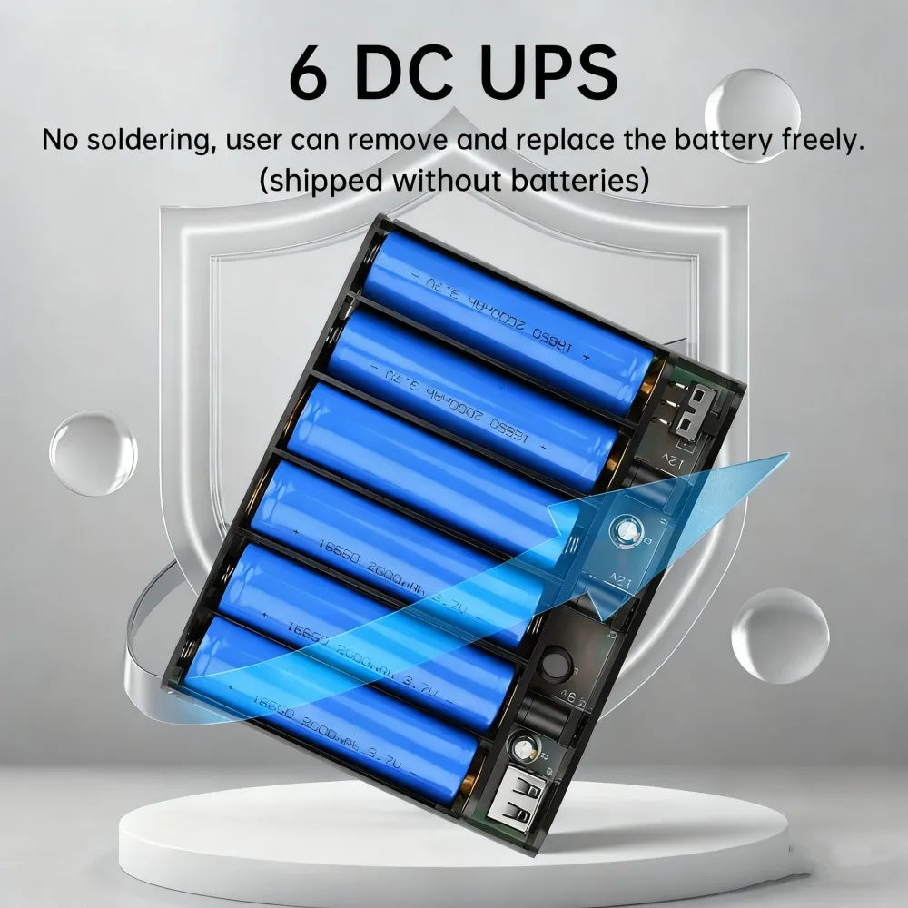 Caixa de Power Bank UPS DIY | Saída 5V 9V 12V | 6× 18650 | Backup para Router e CCTV