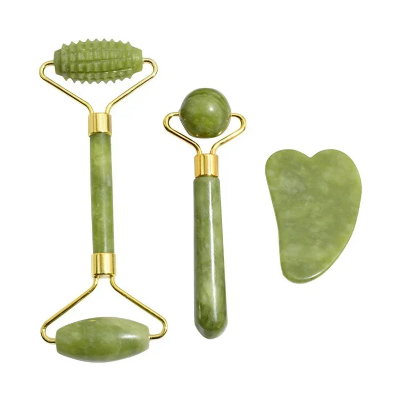GlowRoller – Juego de Gua Sha y Rodillo Facial de Jade Natural