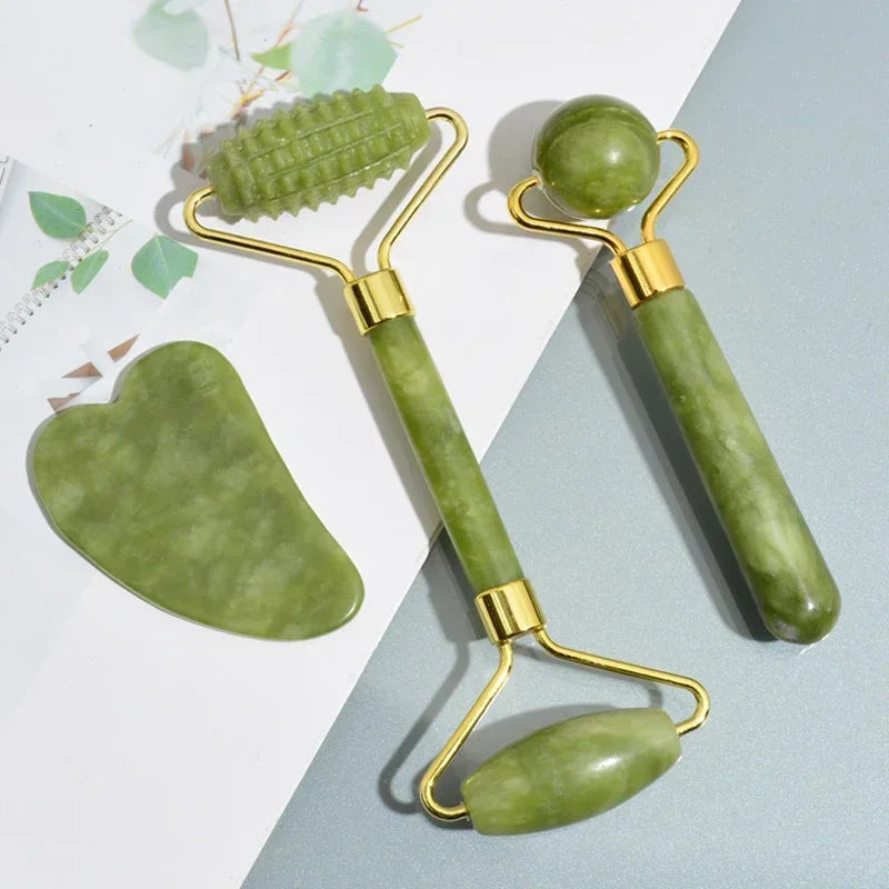 GlowRoller – Juego de Gua Sha y Rodillo Facial de Jade Natural