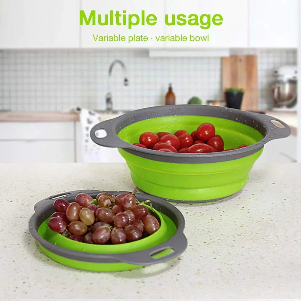 Cesto de Escoamento Dobrável de Silicone | Coador Dobrável para Frutas, Legumes e Uso Culinário