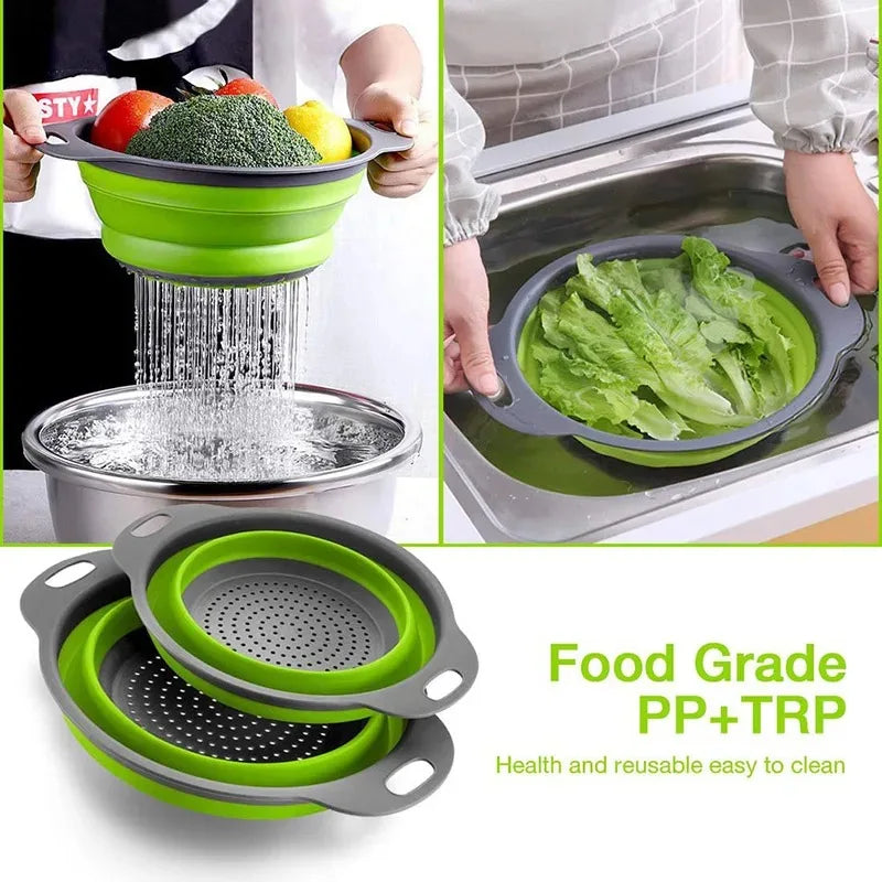 Cesto de Escoamento Dobrável de Silicone | Coador Dobrável para Frutas, Legumes e Uso Culinário