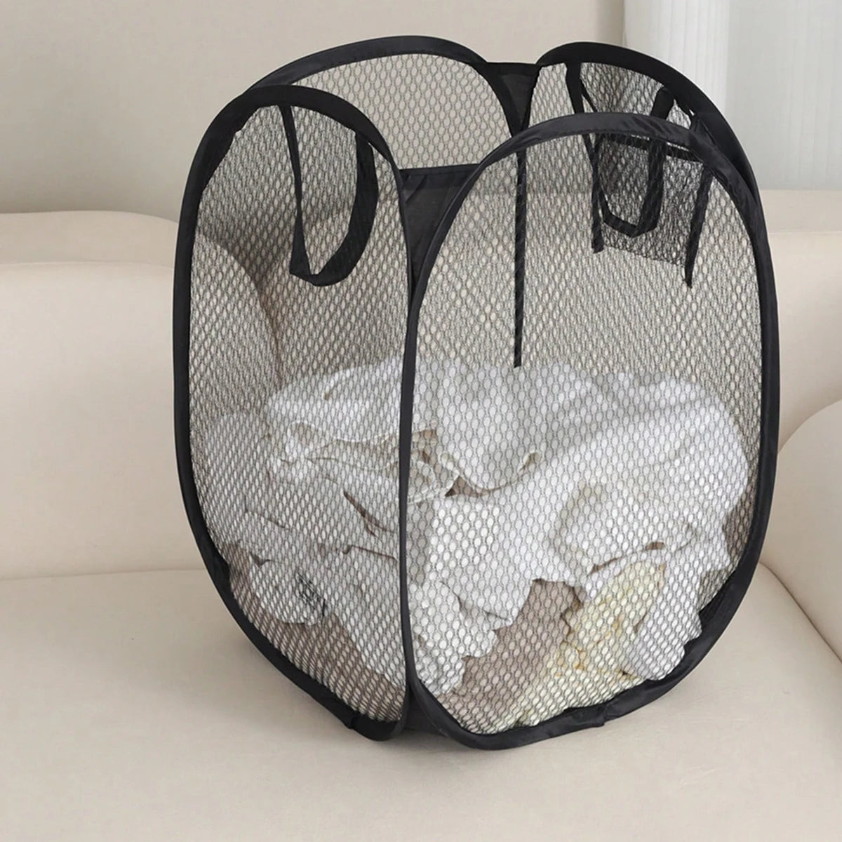 LaundryFold – Cesto de Roupa Suja Dobrável em Malha com Separadores