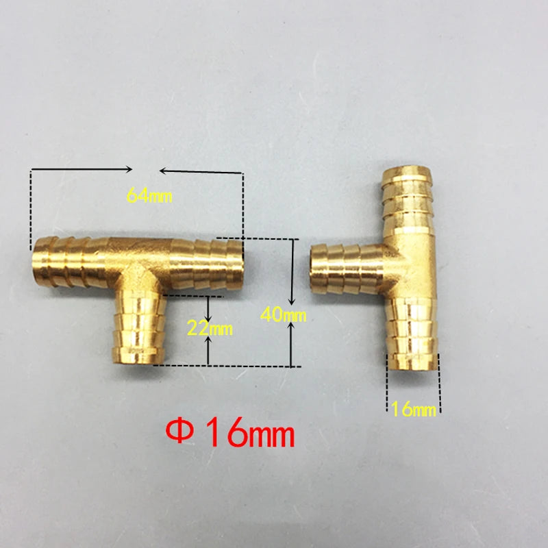 Conector de latão em T de 3 vias para mangueira – 4 mm a 19 mm