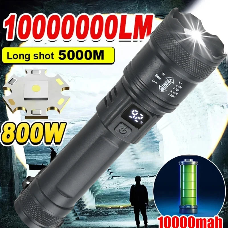 Tactical LED Flashlight | Zoomable | USB-C Rechargeable | Power Bank | 3 Modes