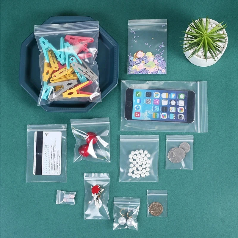 ZipBag 100 – Sacos Plásticos Transparentes Reutilizáveis (Pacote com 100)