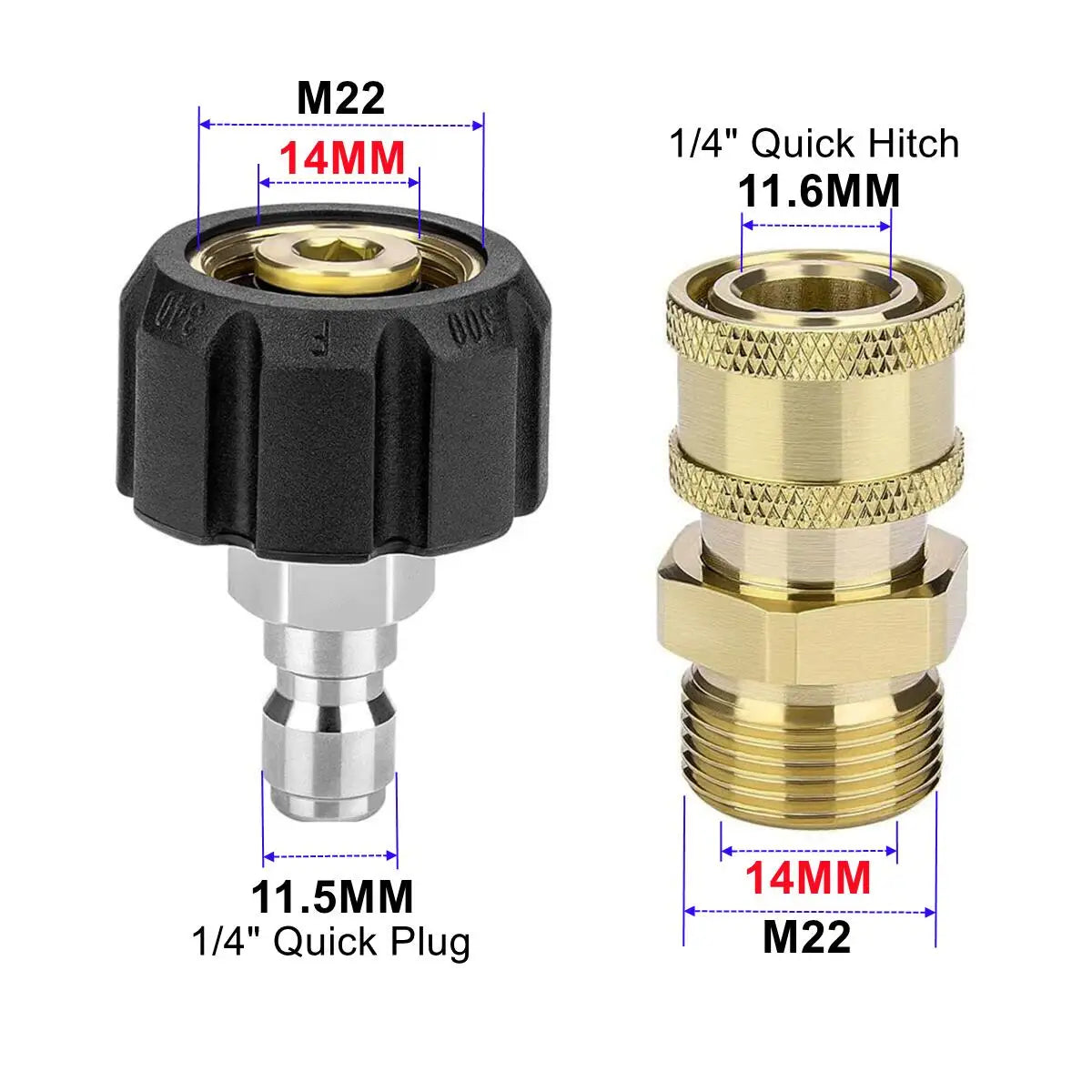 Juego de adaptadores para hidrolimpiadora | M22 de 14mm y 15mm a conexión rápida de 1/4" | Giratorio y completo