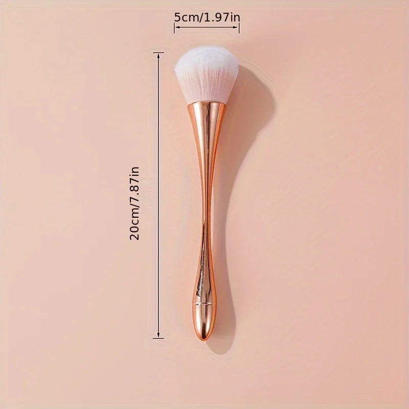 Pincel de Maquilhagem Leque Rose Gold — Pincel Suave para Iluminador, Pó Solto e Blush