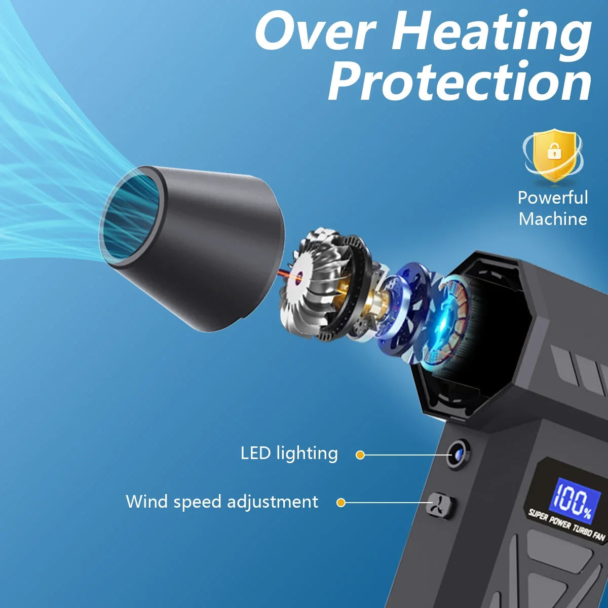 AirBlast P70 – Soprador de Ar Turbo Sem Fios com Ecrã LED