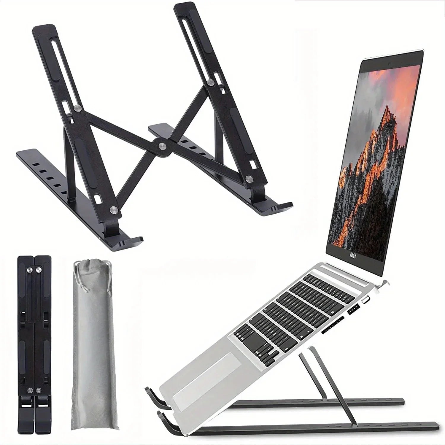 Soporte de aluminio para portátil | Altura ajustable de 6 niveles, plegable y portátil para portátiles de 8 a 16 pulgadas