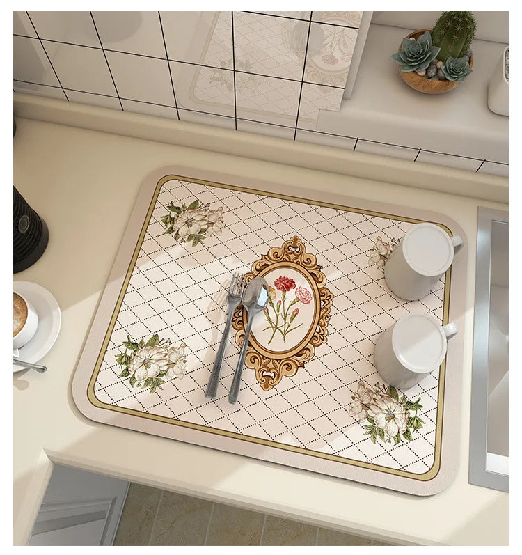 Alfombrilla Absorbente para Drenaje de Cocina y Baño | Alfombrilla Antideslizante para Secar Platos