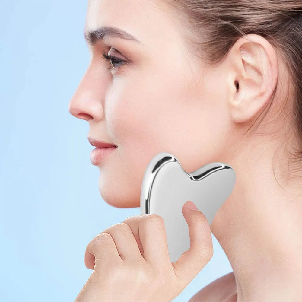 Masajeador facial Gua Sha de acero inoxidable | Herramienta para raspar la cara, el cuello y el cuerpo