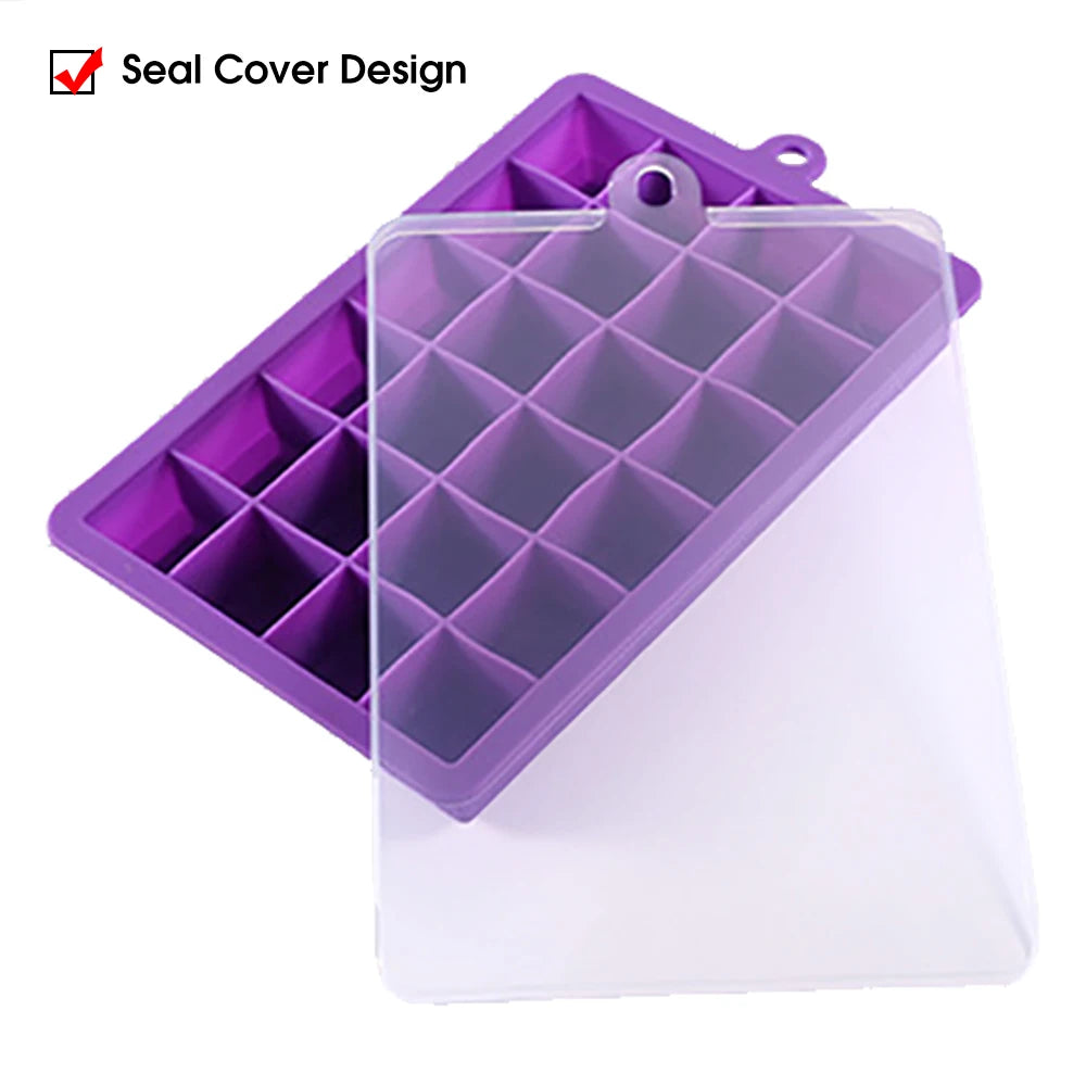 IceMini – Tabuleiro de Silicone de 24 Cubos de Gelo Pequenos com Tampa