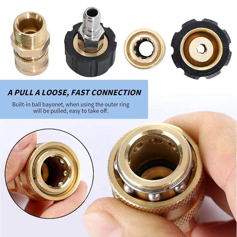 Conjunto de Adaptadores para Máquina de Pressão | M22 14mm e 15mm para Conetor Rápido de 1/4" | Giratório e Conjunto Completo