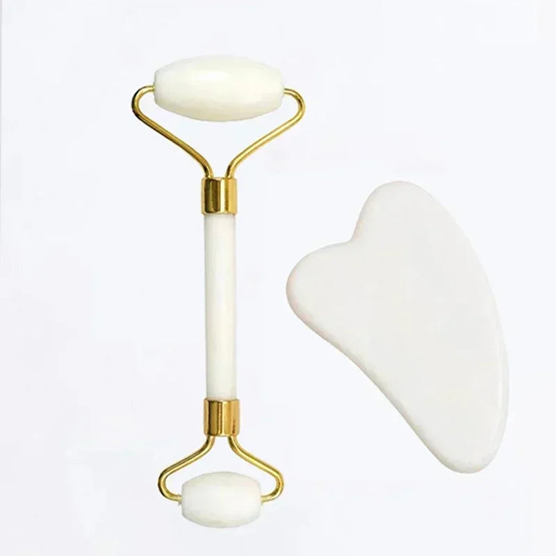 GlowRoller – Juego de Gua Sha y Rodillo Facial de Jade Natural