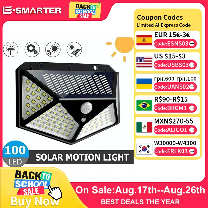 Solar Motion Sensor Light | 100 LED | 270° | IP65 Waterproof | 3 Modes