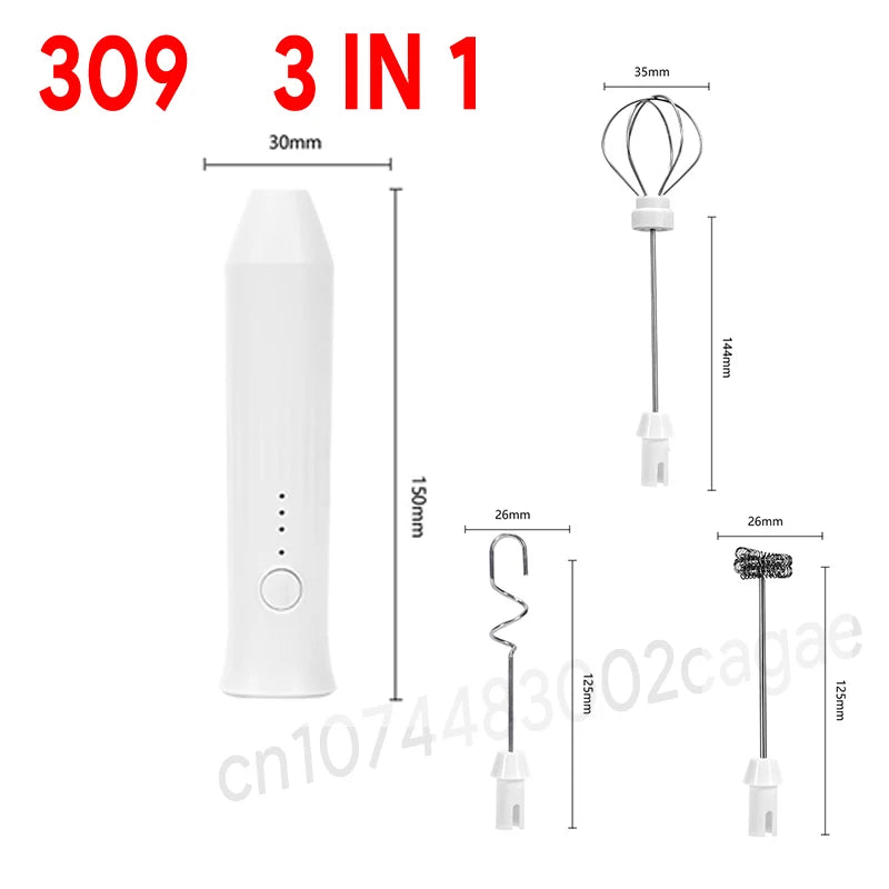 Espumador de leche y batidor de huevos eléctrico — Inalámbrico, recargable por USB-C, 3 velocidades