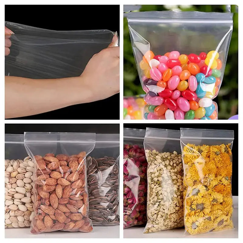 ZipBag 100 – Sacos Plásticos Transparentes Reutilizáveis (Pacote com 100)