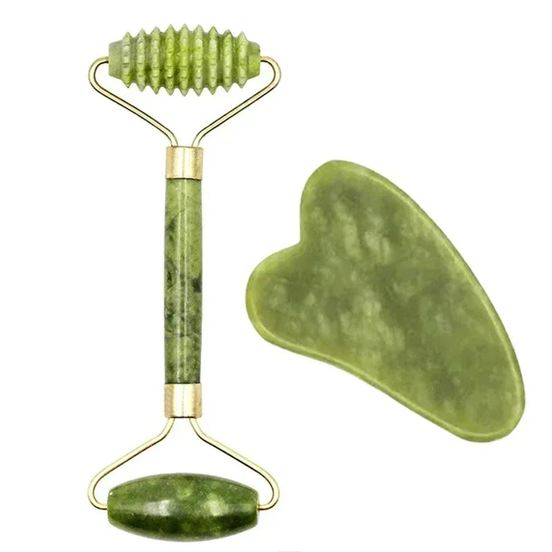 GlowRoller – Juego de Gua Sha y Rodillo Facial de Jade Natural