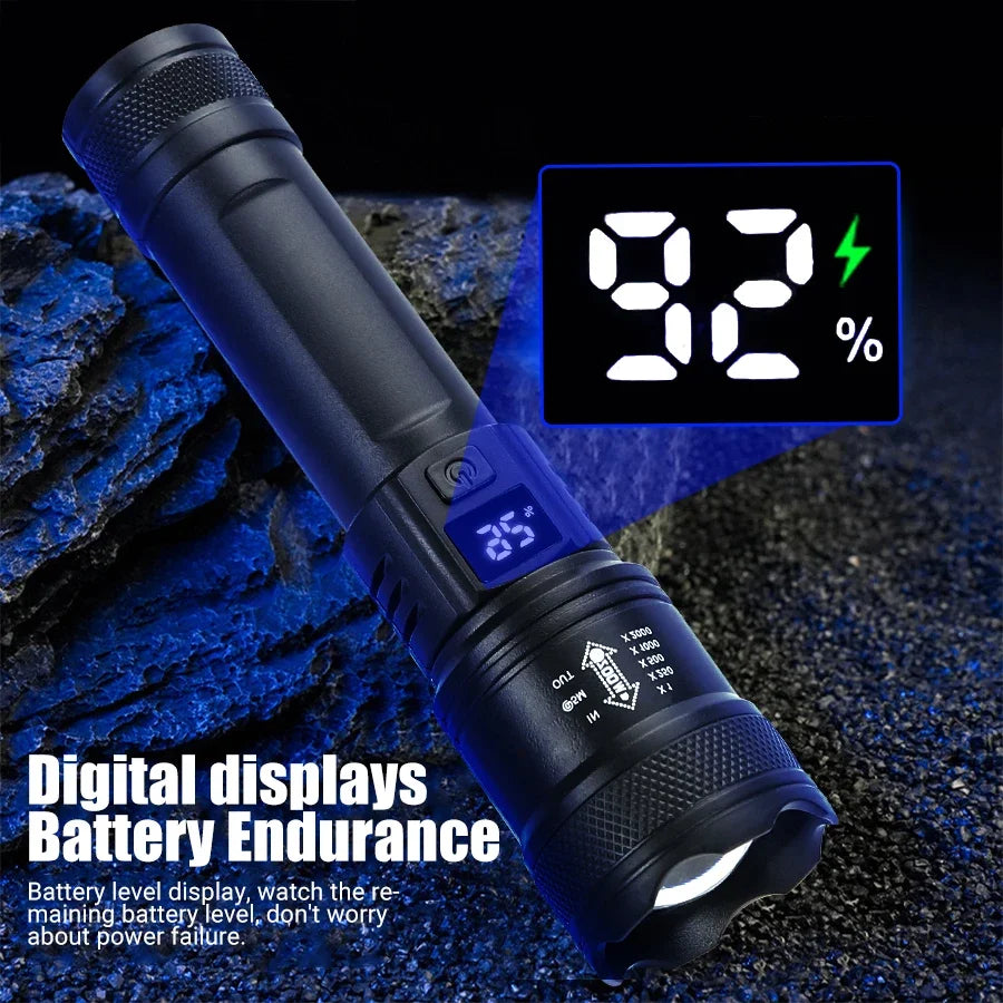 Tactical LED Flashlight | Zoomable | USB-C Rechargeable | Power Bank | 3 Modes