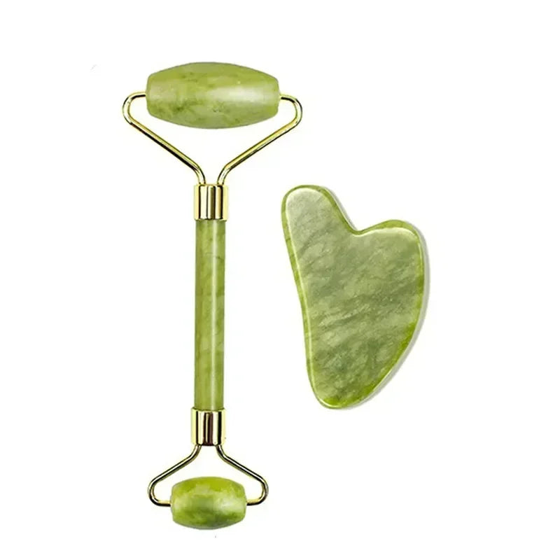 GlowRoller – Juego de Gua Sha y Rodillo Facial de Jade Natural