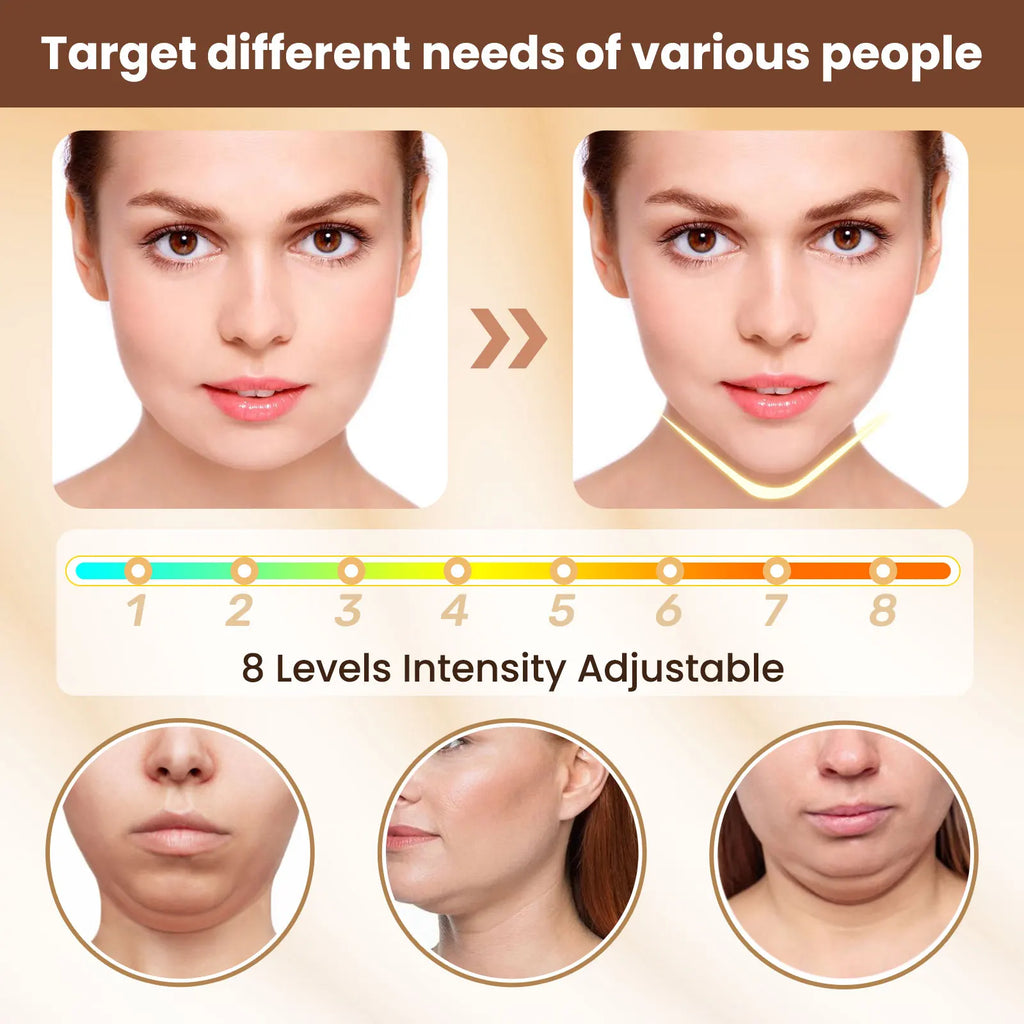 Dispositivo de Elevação Facial EMS V – 6 Modos, 8 Níveis, Massajador Facial de Microcorrente