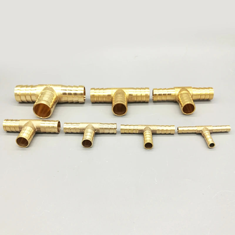 Conector de latão em T de 3 vias para mangueira – 4 mm a 19 mm