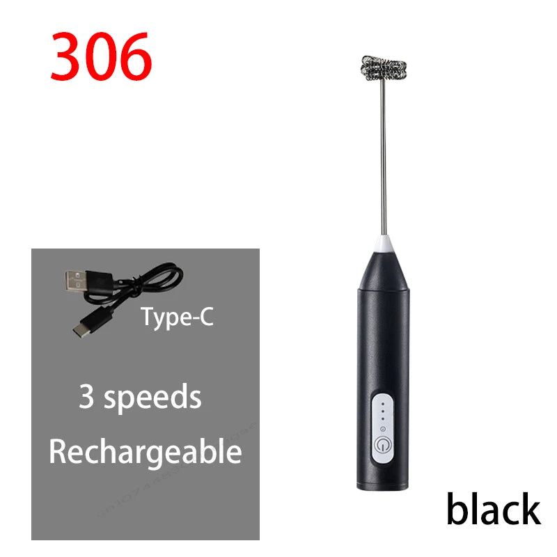 Espumador de leche y batidor de huevos eléctrico — Inalámbrico, recargable por USB-C, 3 velocidades