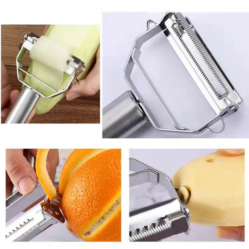 Descascador de Legumes em Aço Inoxidável | Descascador Multifunções e Descascador Julienne 2-em-1 e 4-em-1