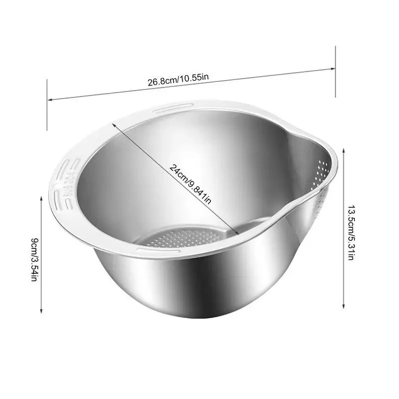 Taça Lavadora e Escorredora de Arroz em Aço Inoxidável — Coador Grau 304