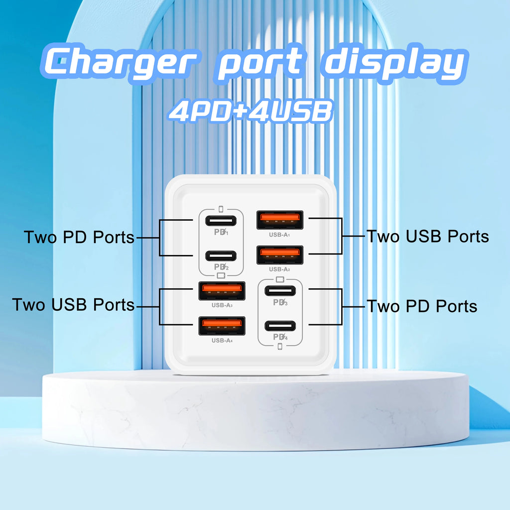 240W GaN 8-in-1 Fast Charger | USB-C & USB-A Wall Adapter