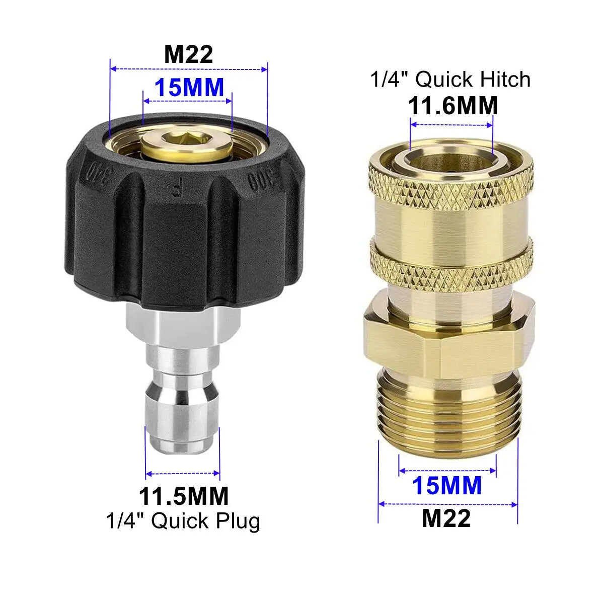Juego de adaptadores para hidrolimpiadora | M22 de 14mm y 15mm a conexión rápida de 1/4" | Giratorio y completo