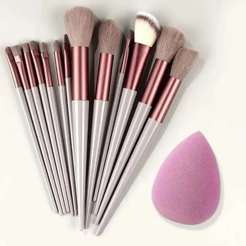 Juego de 13 brochas de maquillaje profesionales — Brochas para base, sombra de ojos, Kabuki y difuminar con bolsa de almacenamiento