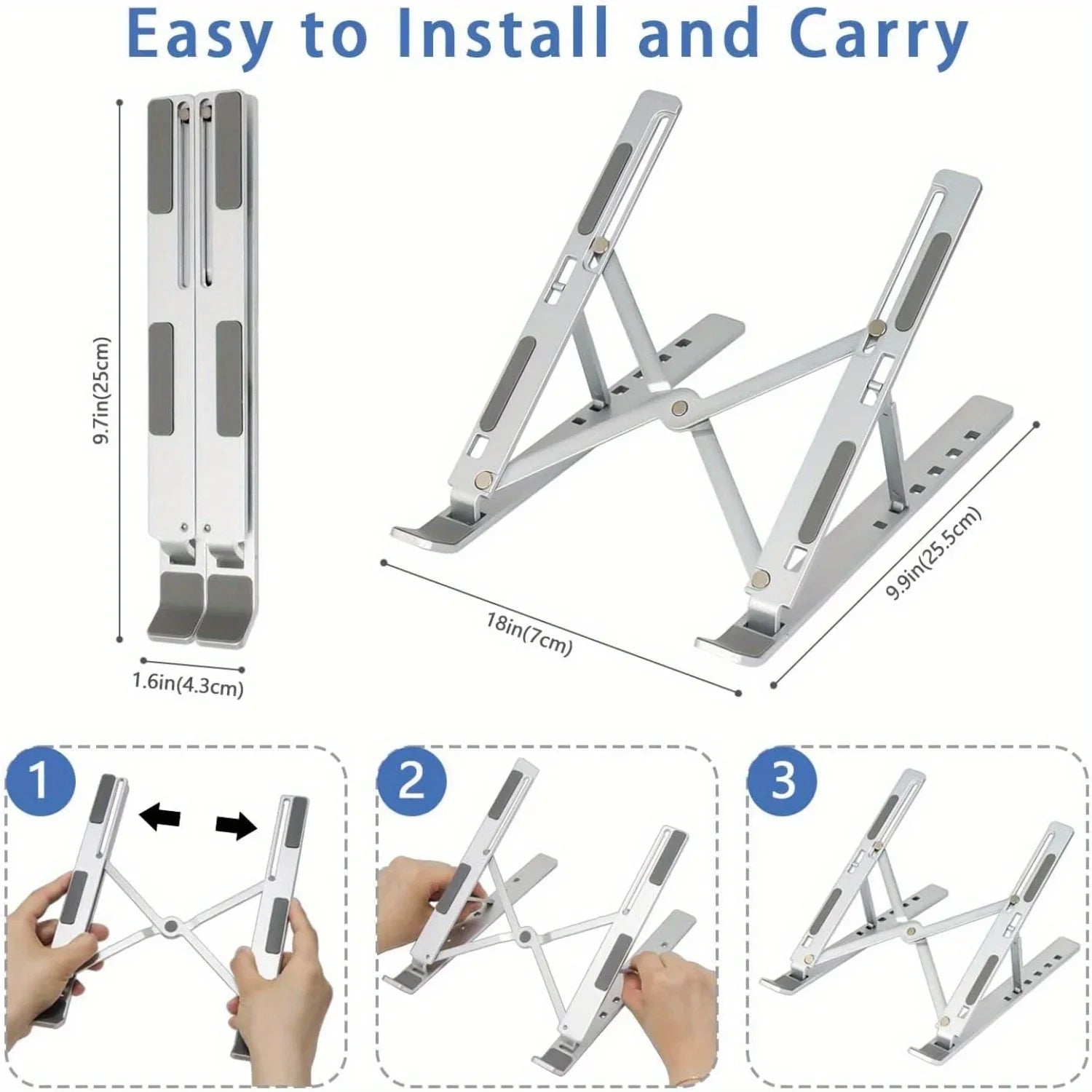 Soporte de aluminio para portátil | Altura ajustable de 6 niveles, plegable y portátil para portátiles de 8 a 16 pulgadas