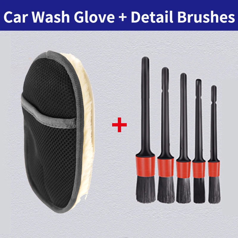 Guantes de lavado de coches y kit de limpieza de felpa premium | Manopla de lana suave para coche, motocicleta y detalles