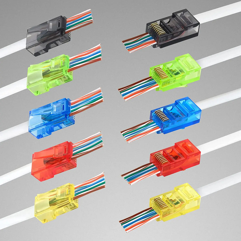 Conectores RJ45 Cat6 de paso | Paquete de 50 | Colores surtidos