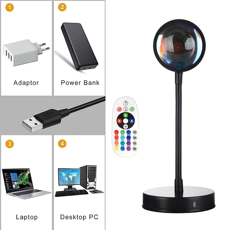 SunsetGlow – Proyector de Lámpara LED Inteligente Efecto Atardecer