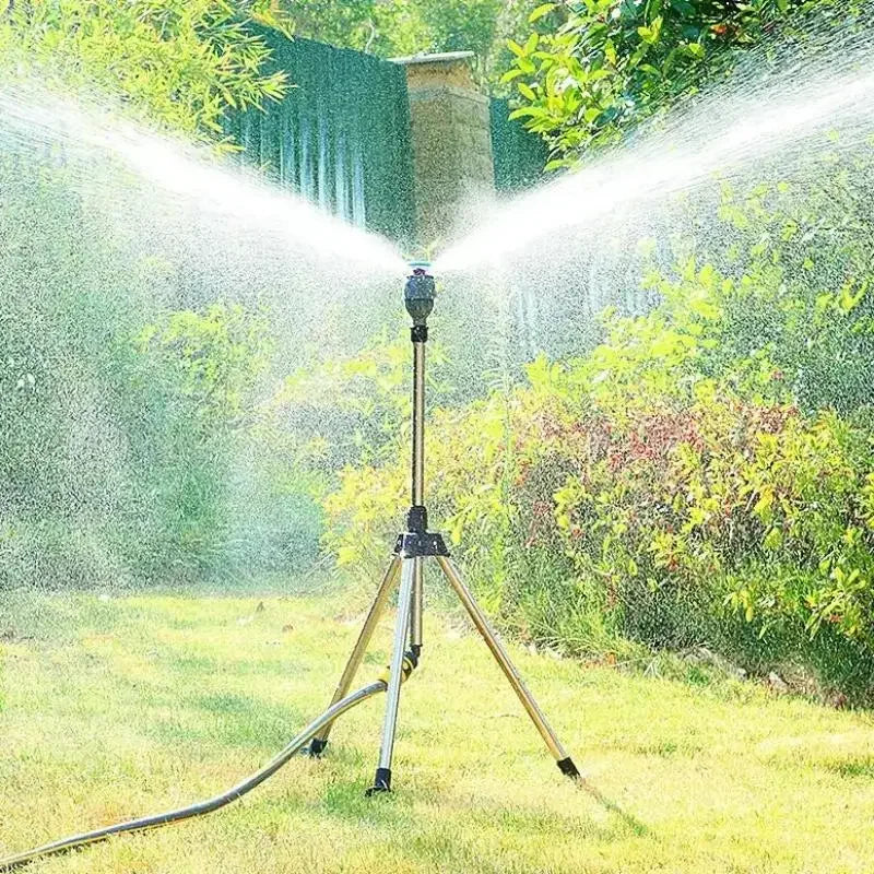 Aspersor Rotativo 360° para Jardim com Tripé de Aço Inoxidável – Conjunto de Rega Ajustável para Relvado