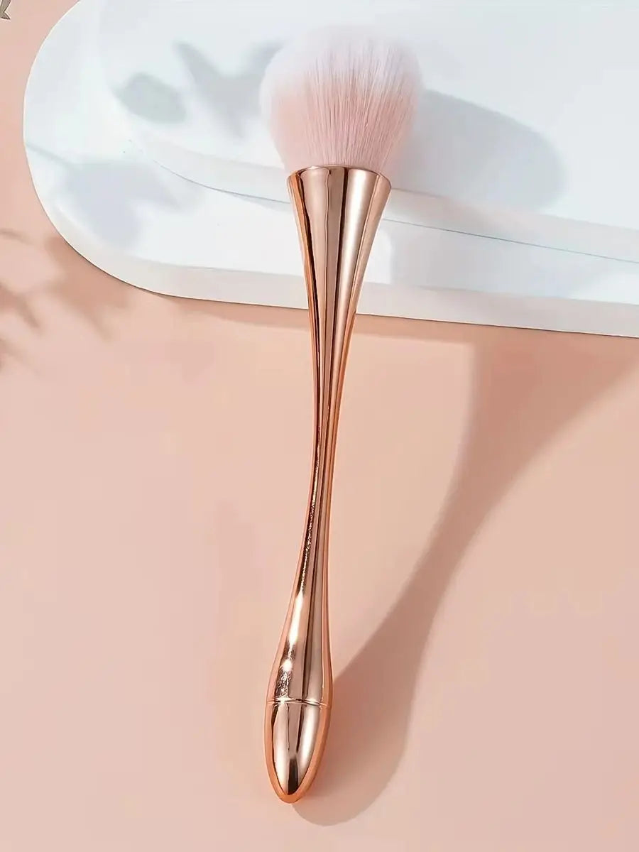 Pincel de Maquilhagem Leque Rose Gold — Pincel Suave para Iluminador, Pó Solto e Blush