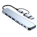 Hub Docking Station 8 em 2 USB + Type-C | Entrada de áudio, Leitor de cartões SD, USB 3.0 para portátil e telemóvel