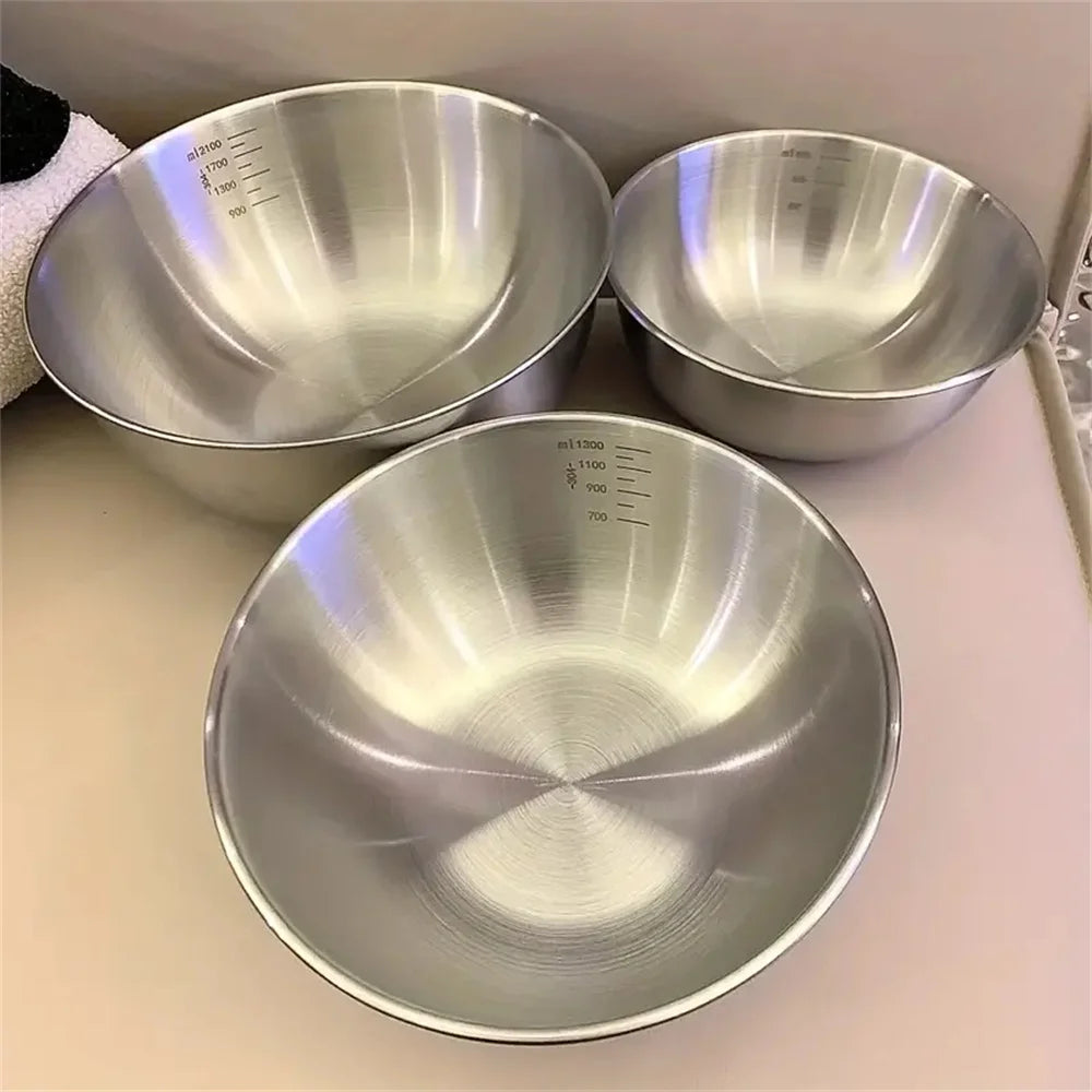Conjunto de Taças de Mistura em Aço Inoxidável | Grande Capacidade com Escala para Cozinhar, Cozer e Armazenar Alimentos