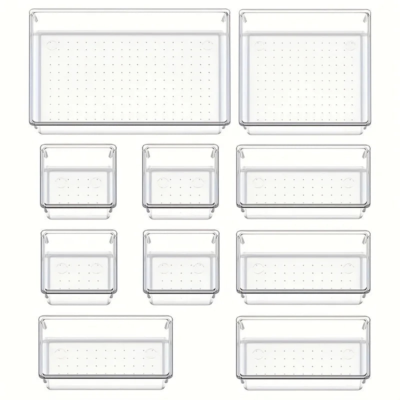 Conjunto de Gavetas 10 – Conjunto de 10 Organizadores de Gavetas em Plástico Transparente