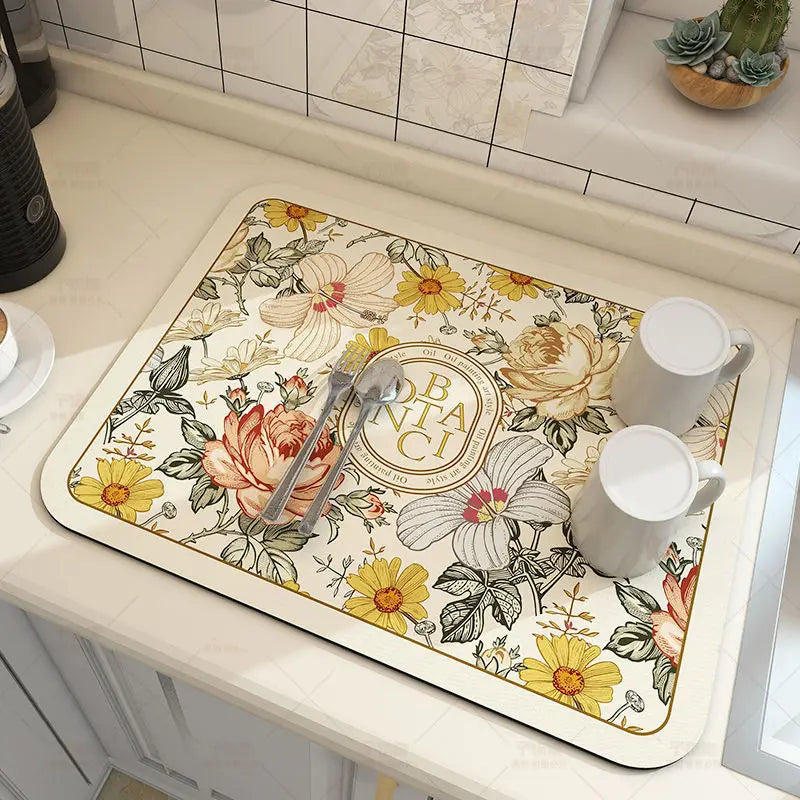 Tapete de Secagem Absorvente para Cozinha e Casa de Banho | Base Antiderrapante para Secar Louça