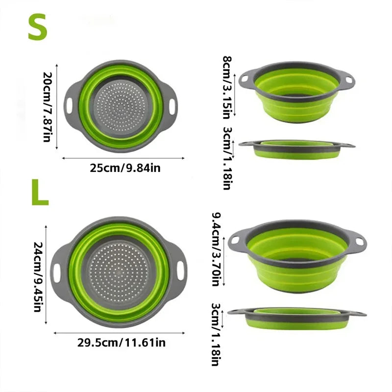 Cesto de Escoamento Dobrável de Silicone | Coador Dobrável para Frutas, Legumes e Uso Culinário