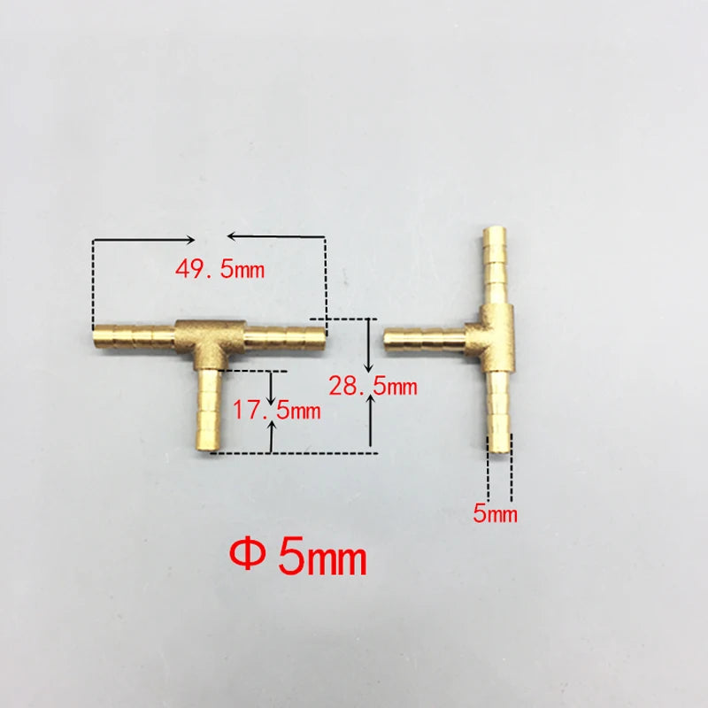 Conector de latão em T de 3 vias para mangueira – 4 mm a 19 mm