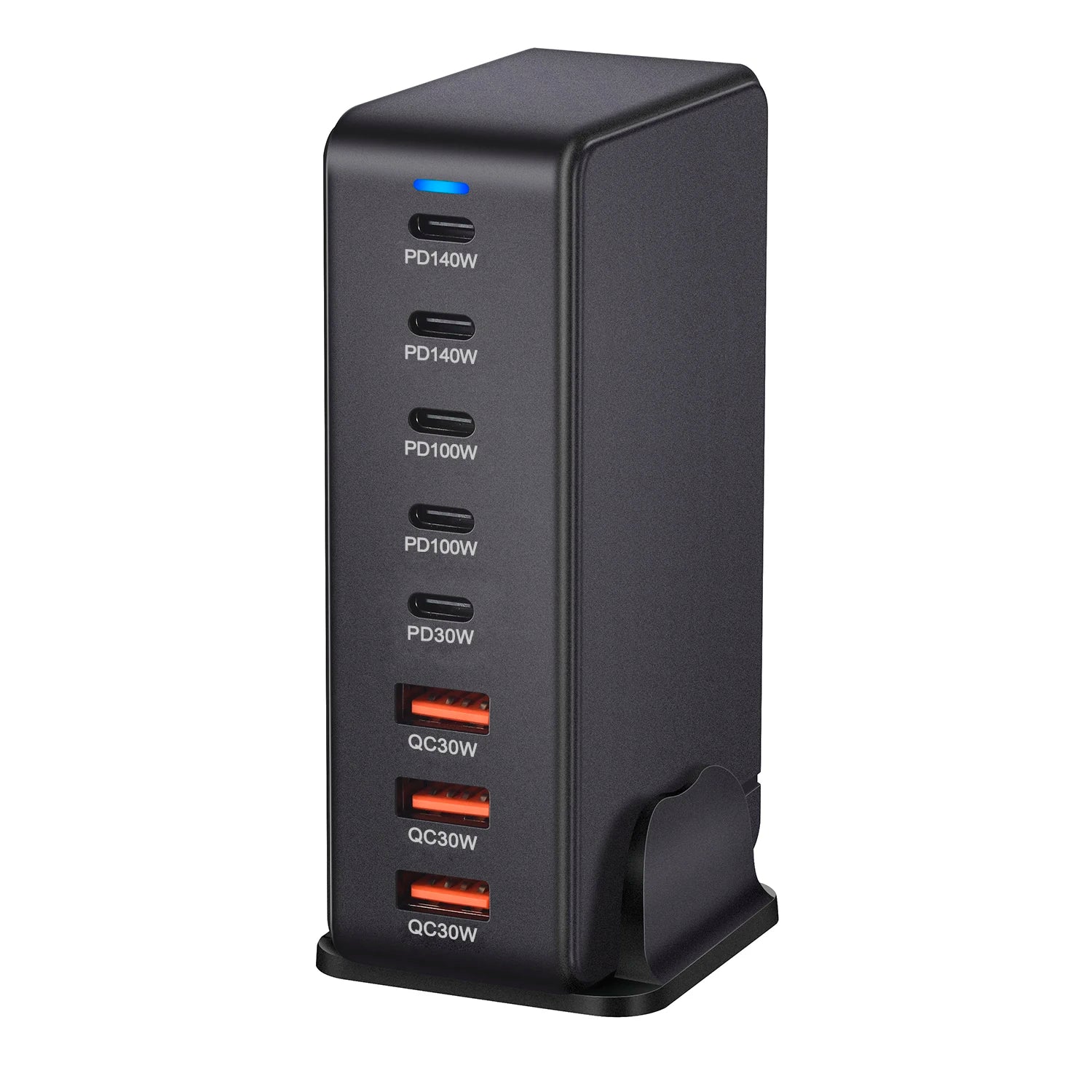 Cargador GaN de 8 puertos | 5× USB-C + 3× USB-A | 155 W | Enchufe EU y UK